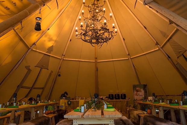 dining and coference area at Camp Oak Skanes Djurpark arranged in a large tent Stratus 72 Nordic tipi from Tentipi